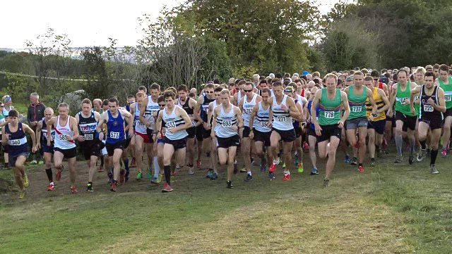Start of the Men's Race at the Gloucestershire League event at Little Rissington