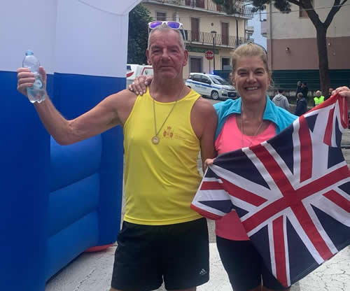 Tom and Coral after completing the Santa Maria del Cedro Independence Day race - 25th April 2024. Click on image for a larger version