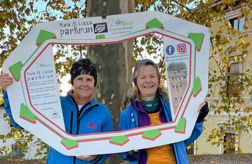 Linda and Susan at Mura di Lucca parkrun, Italy - 23rd November 2024.
Click on image for a larger version Linda and Susan at Mura di Lucca parkrun, Italy - 23rd November 2024