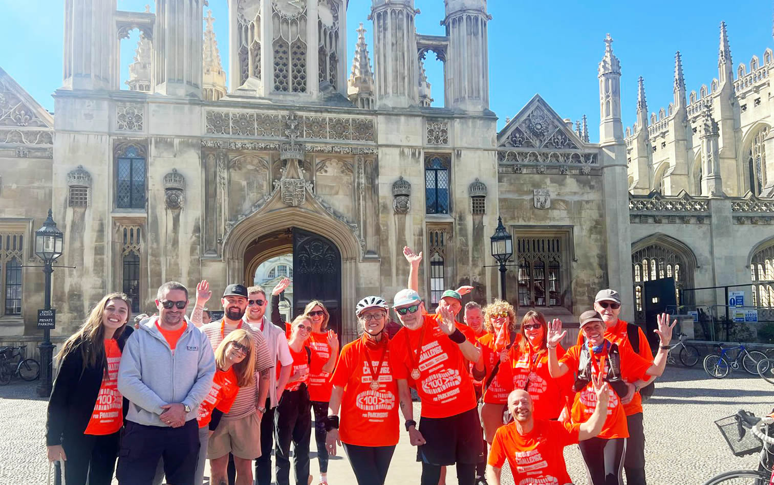 Neil Russell with his support team at Cambridge having completed Oxbridge 100 mile challenge - 6th April 2025
