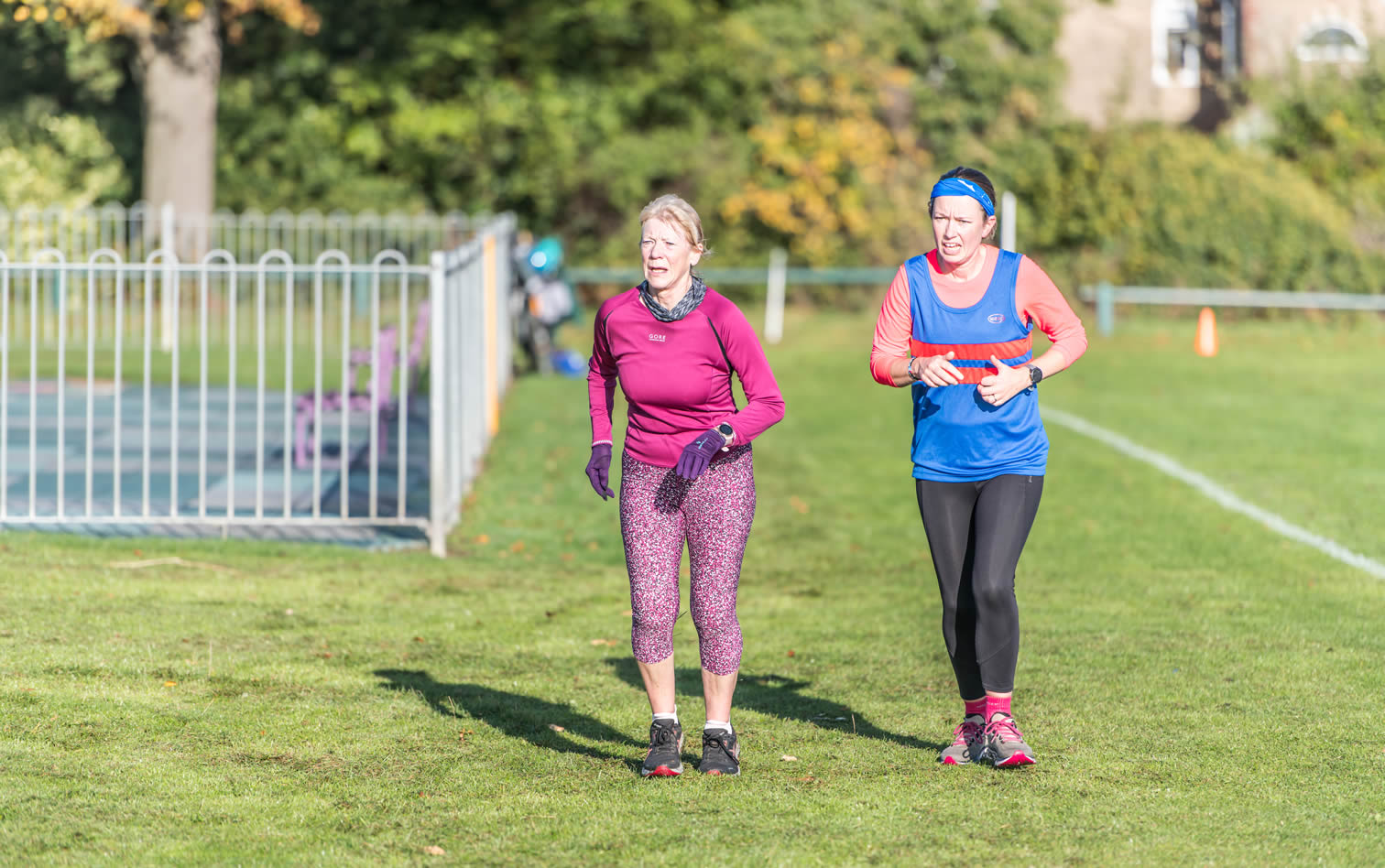 Bourton's Lynn Hudson & Louise Hamilton-Smith finishing at King George V Playing Field parkrun, Cheltenham - 8-10-2022