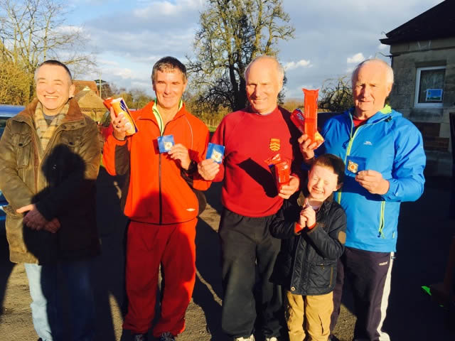 Bourton MV70 Gold medal winners at Gloucestershire AAA Road Relay Champs
