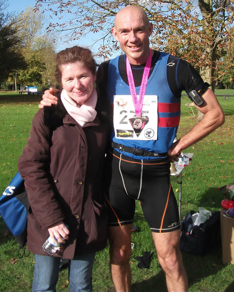 Steve and Teresa Edwards after 3 Lakes marathon